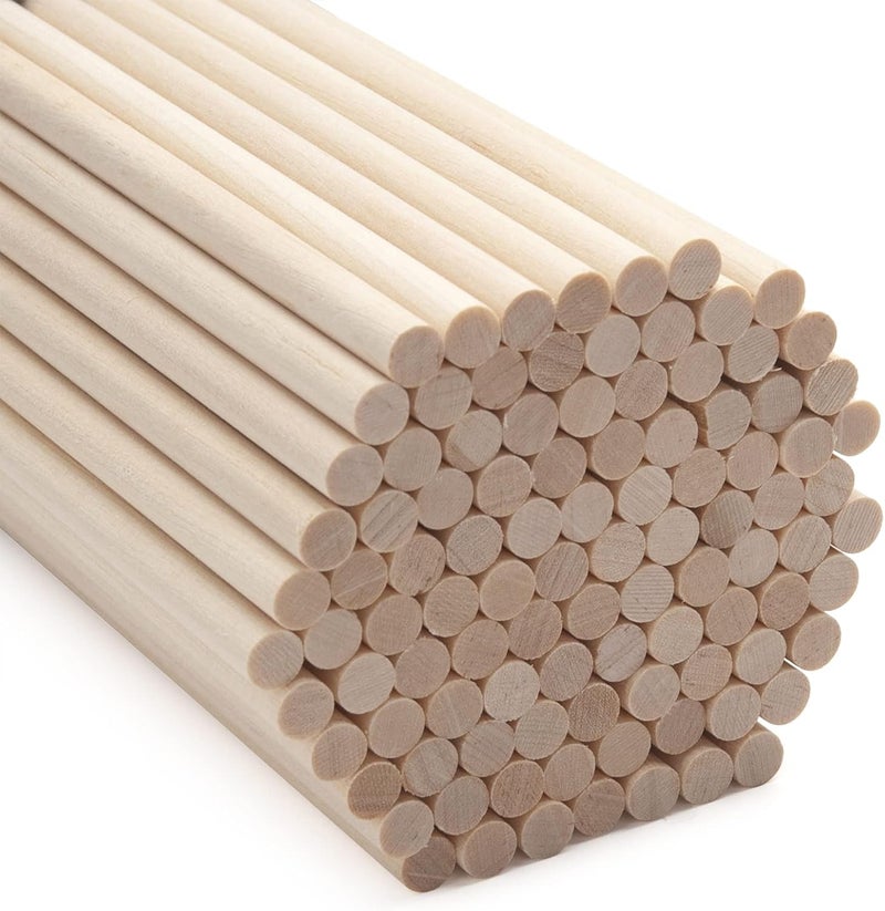 Coowayze Wood Dowels Wooden Dowel Rods, 100PCS 1/4 x 6 Round Wooden Sticks for Arts and Crafts, Small Unfinished Hardwood Sticks for DIYers Crafting, Cake Support, Lollipop, Photo Booth Props, Home Decor - Image 1